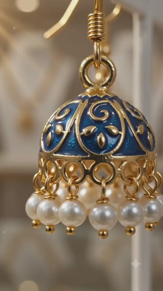 ✨ Royal Blue Pearl Jhumka Earrings ✨
