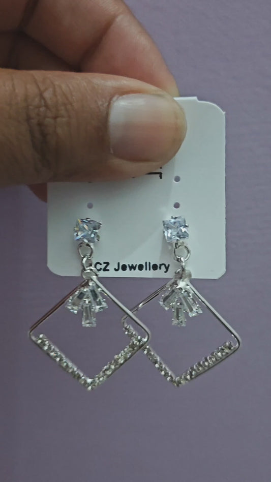 Pair of Elegant Geometric CZ Artificial Dangle Earrings
