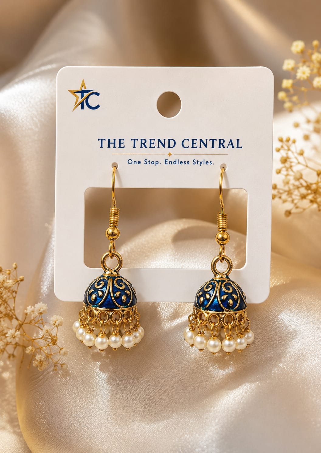 ✨ Royal Blue Pearl Jhumka Earrings ✨