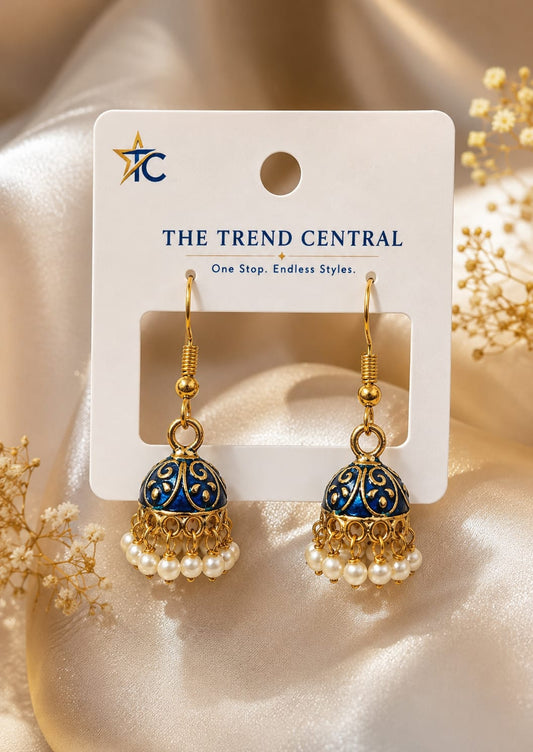 ✨ Royal Blue Pearl Jhumka Earrings ✨