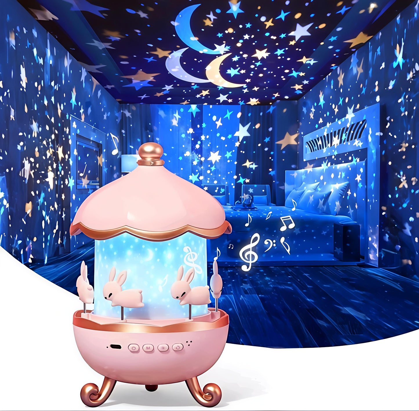Carousel Bunny Starry Night Light Projector
