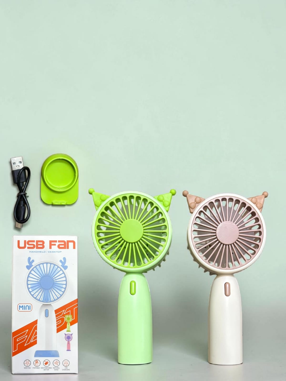2-in-1 Cute Portable Mini USB Fan – Handheld & Desktop