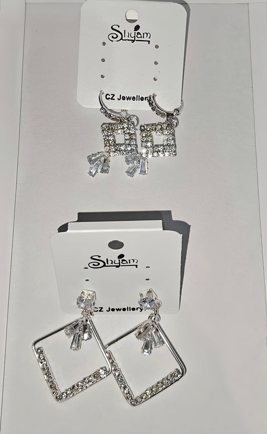 Pair of Elegant Geometric CZ Artificial Dangle Earrings