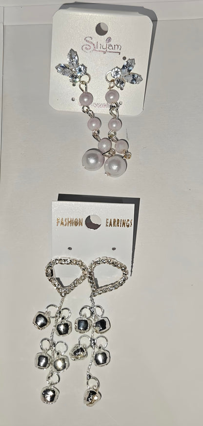 Pair Of Elegant Artificial Drop Earrings Collection – Shimmering Heart & Classic Pearl Duos