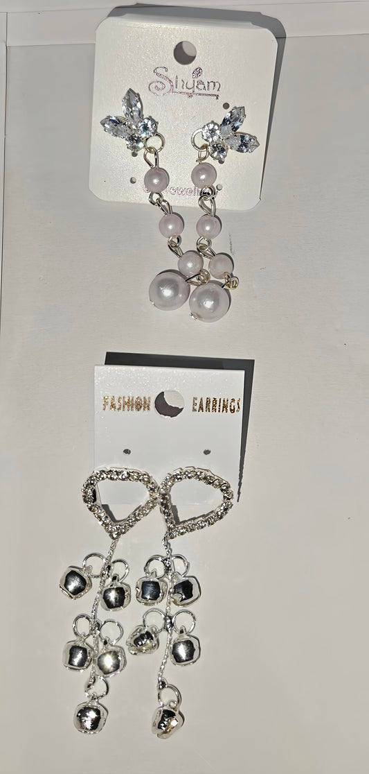 Pair Of Elegant Artificial Drop Earrings Collection – Shimmering Heart & Classic Pearl Duos